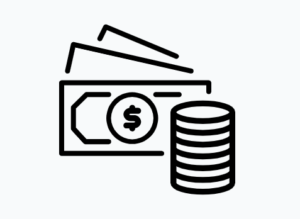 icon outline drawing of dollars and stack of coins